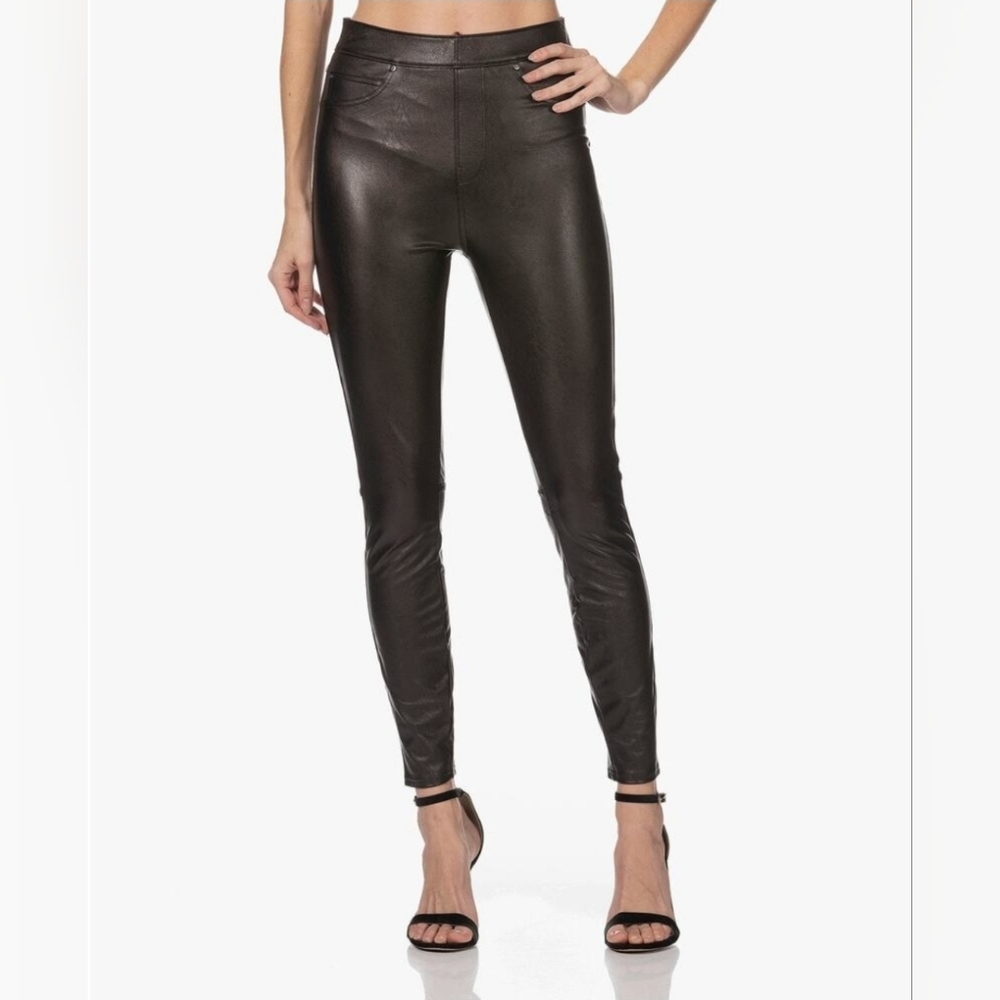 NWT Spanx Leather-Like Ankle Skinny Pants Noir Black Petite NEW
